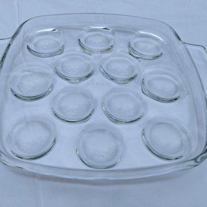 Vintage Pyrex Flame 12 Escargot Plates Square Deviled Egg